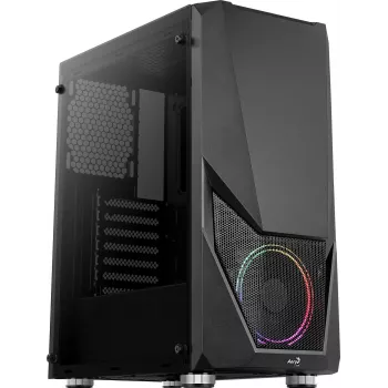 Caja de PC AEROCOOL Zauron torre Midi negra — torre Midi, ventana lateral, compatible con ATX/microATX/Mini-ITX, GPU máx. 32,5 cm, altura de disipador de CPU 166 mm, 2 bahías de 3,5 pulgadas, 4 bahías de 2,5 pulgadas
