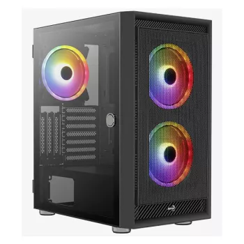 Caja de PC torre Midi AEROCOOL Graphite‑G‑BK‑v2 — negra, ATX/Micro‑ATX/Mini‑ITX, 2×140 mm delante + 1×140 mm detrás