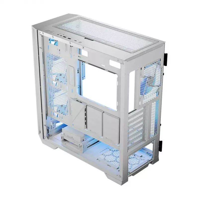 Caja de PC MODECOM HORIZON FLOW MIDI blanca — torre Midi, ARGB, cristal templado, micro ATX, USB-C, 3x140mm delante, 1x140mm detrás, GPU hasta 400 mm, altura de disipador de CPU 172 mm
