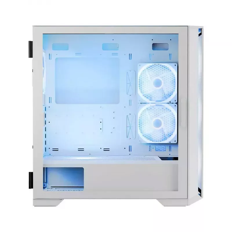 Caja de PC MODECOM HORIZON FLOW MIDI blanca — torre Midi, ARGB, cristal templado, micro ATX, USB-C, 3x140mm delante, 1x140mm detrás, GPU hasta 400 mm, altura de disipador de CPU 172 mm