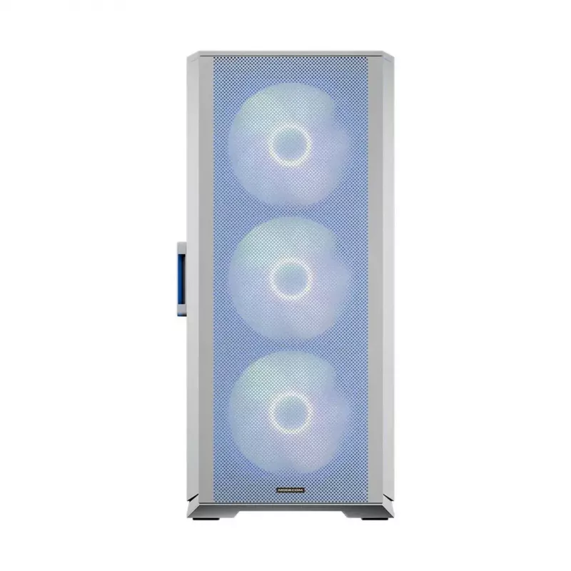 Caja de PC MODECOM HORIZON FLOW MIDI blanca — torre Midi, ARGB, cristal templado, micro ATX, USB-C, 3x140mm delante, 1x140mm detrás, GPU hasta 400 mm, altura de disipador de CPU 172 mm