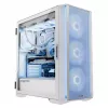 Caja de PC MODECOM HORIZON FLOW MIDI blanca — torre Midi, ARGB, cristal templado, micro ATX, USB-C, 3x140mm delante, 1x140mm detrás, GPU hasta 400 mm, altura de disipador de CPU 172 mm