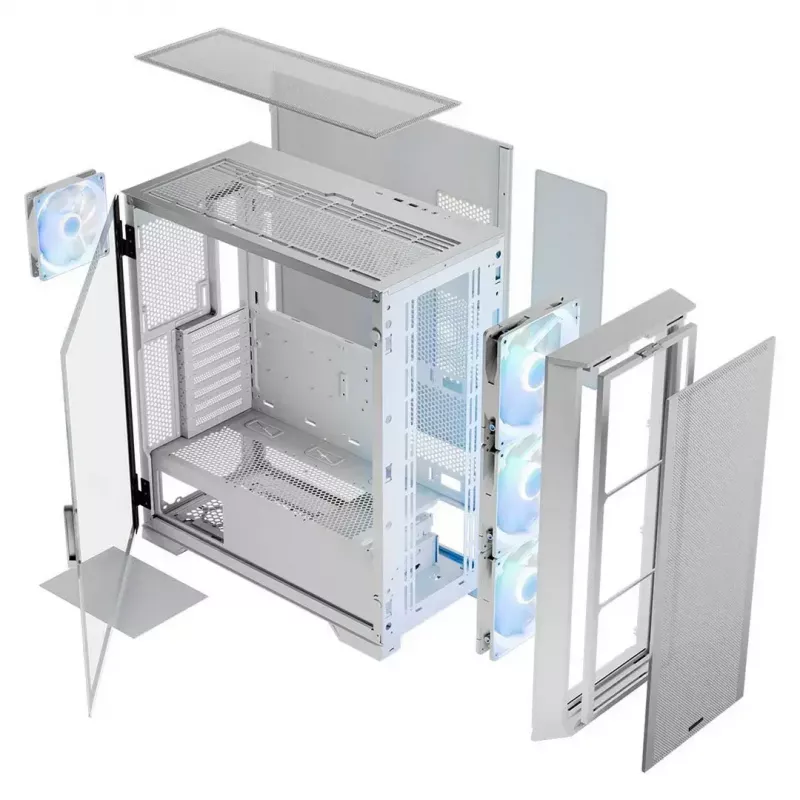 Caja de PC MODECOM HORIZON FLOW MIDI blanca — torre Midi, ARGB, cristal templado, micro ATX, USB-C, 3x140mm delante, 1x140mm detrás, GPU hasta 400 mm, altura de disipador de CPU 172 mm
