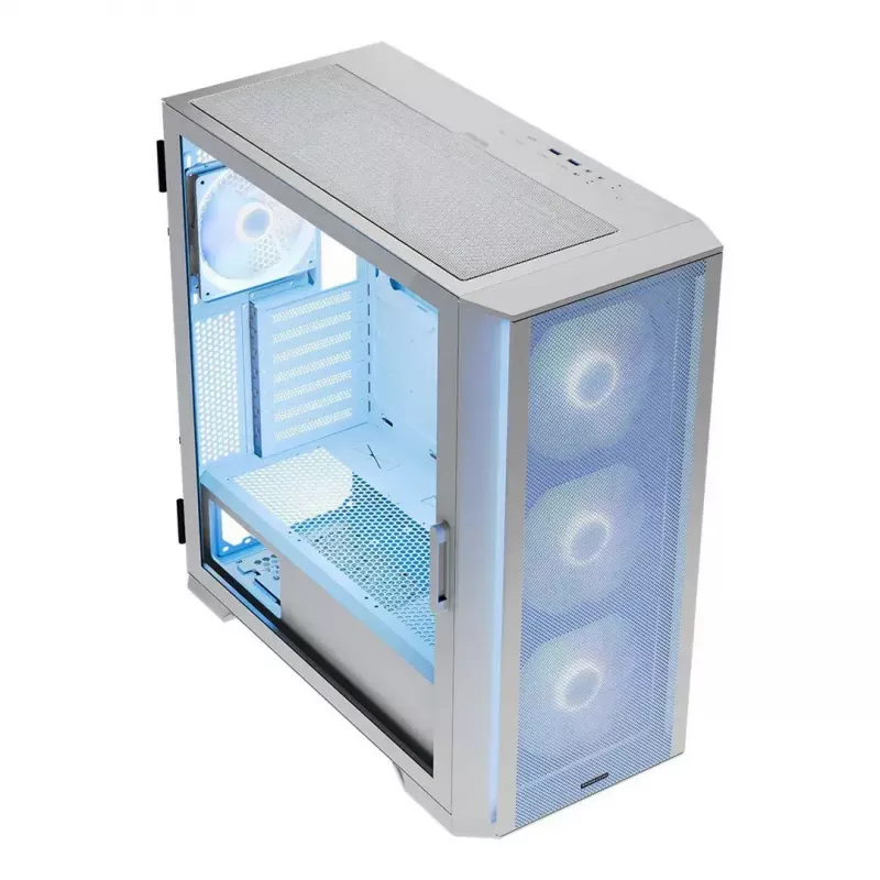 Caja de PC MODECOM HORIZON FLOW MIDI blanca — torre Midi, ARGB, cristal templado, micro ATX, USB-C, 3x140mm delante, 1x140mm detrás, GPU hasta 400 mm, altura de disipador de CPU 172 mm