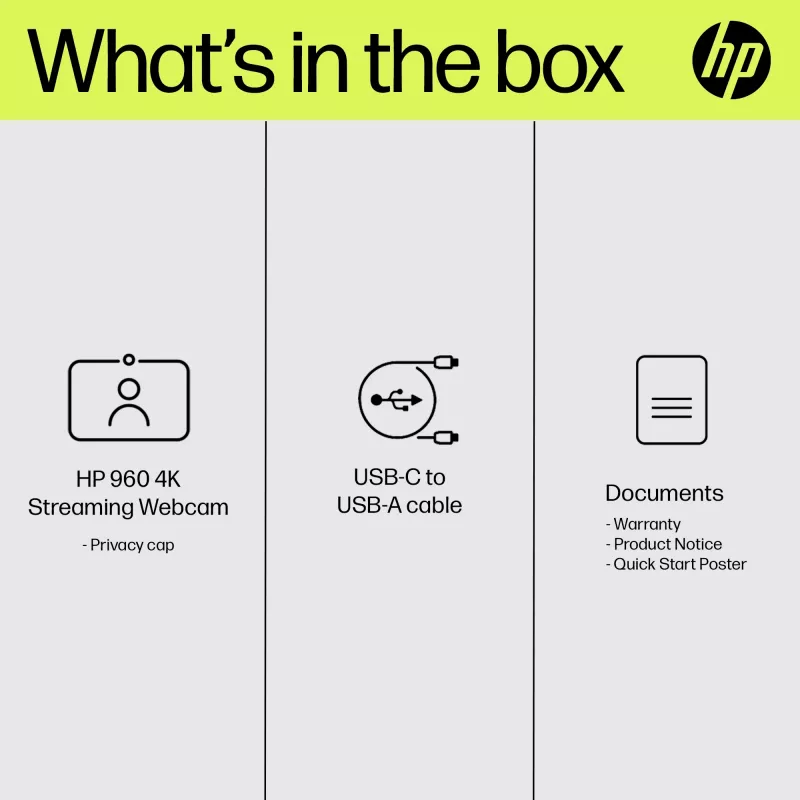 HP 960 Webcam de streaming 4K, 8 MP, 3840 x 2160 píxeles, 4K Ultra HD, 30 fps, 5x, Hogar