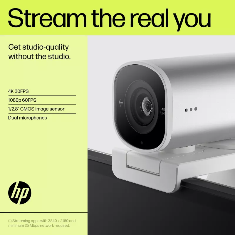 HP 960 Webcam de streaming 4K, 8 MP, 3840 x 2160 píxeles, 4K Ultra HD, 30 fps, 5x, Hogar