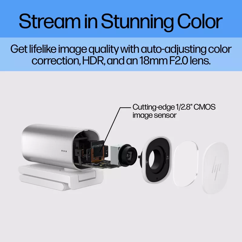 HP 960 Webcam de streaming 4K, 8 MP, 3840 x 2160 píxeles, 4K Ultra HD, 30 fps, 5x, Hogar