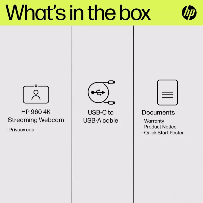 HP 960 Webcam de streaming 4K, 8 MP, 3840 x 2160 píxeles, 4K Ultra HD, 30 fps, 5x, Hogar