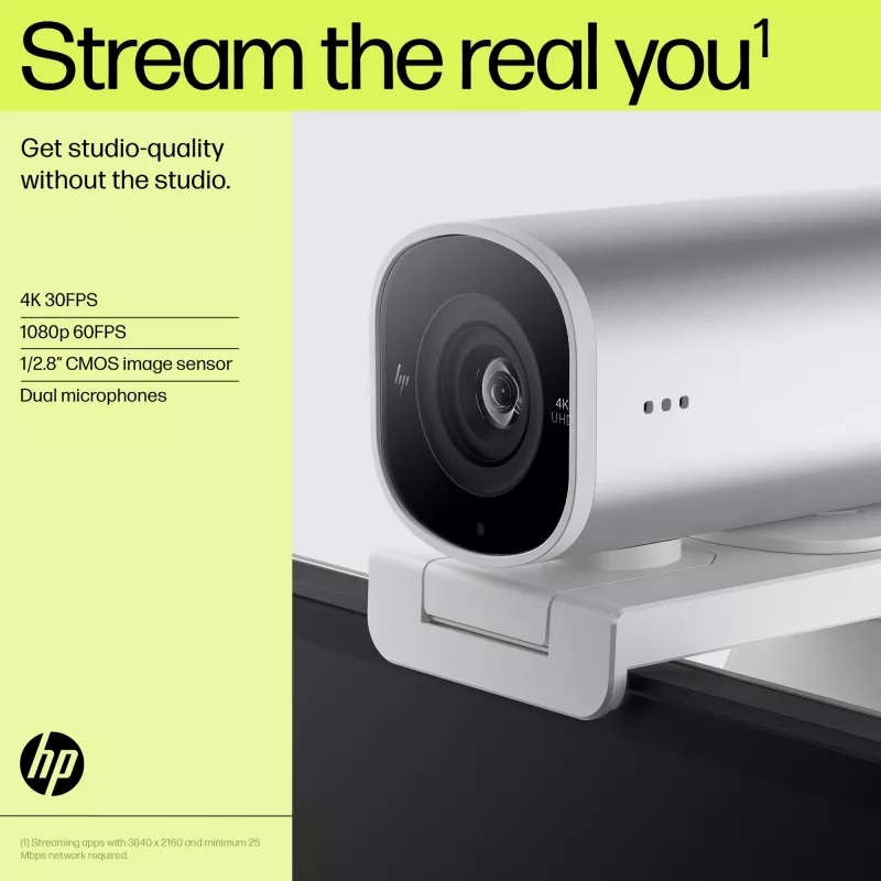 HP 960 Webcam de streaming 4K, 8 MP, 3840 x 2160 píxeles, 4K Ultra HD, 30 fps, 5x, Hogar