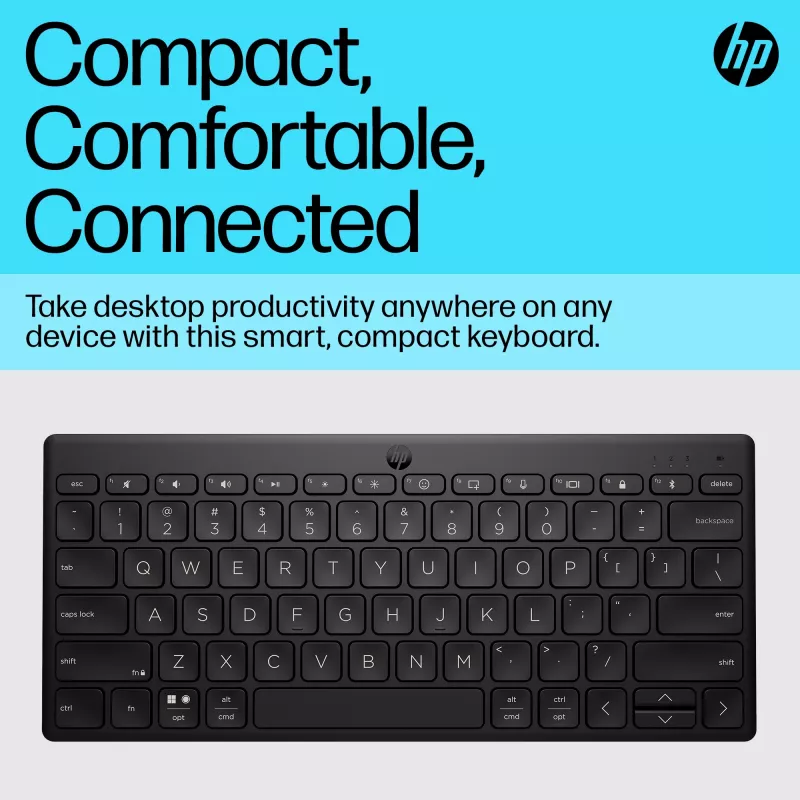 HP 350 Teclado Bluetooth compacto multidispositivo, inalámbrico, Bluetooth, mecánico, QWERTY, Negro