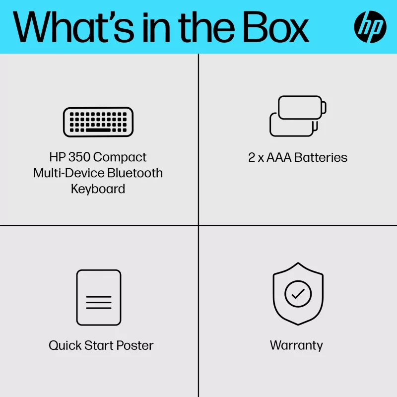 HP 350 Teclado Bluetooth compacto multidispositivo, inalámbrico, Bluetooth, mecánico, QWERTY, Negro