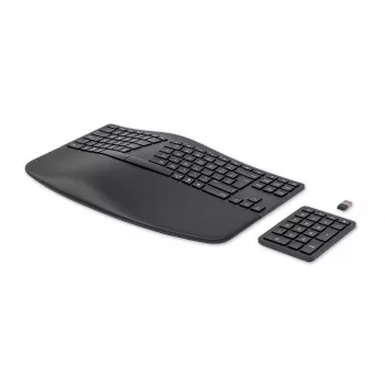 HP 960 Teclado inalámbrico ergonómico, formato completo (100%), inalámbrico, RF Wireless + Bluetooth, membrana, QWERTZ, Negro