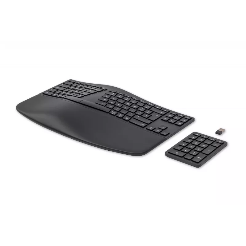 HP 960 Teclado inalámbrico ergonómico, formato completo (100%), inalámbrico, RF Wireless + Bluetooth, membrana, QWERTZ, Negro