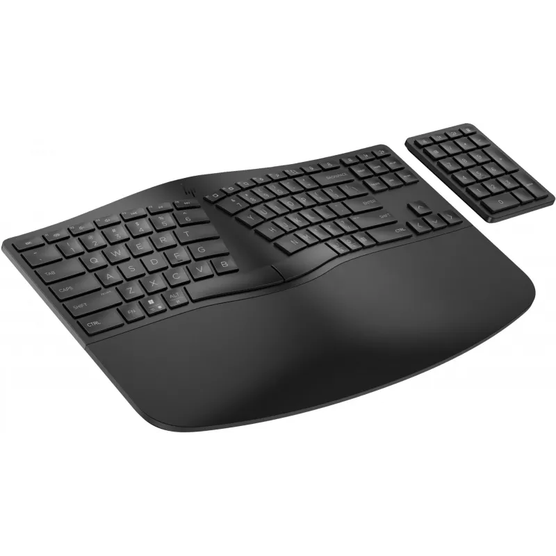 HP 965 Teclado inalámbrico ergonómico, formato completo (100%), inalámbrico, RF Wireless + Bluetooth, membrana, QWERTY, Negro