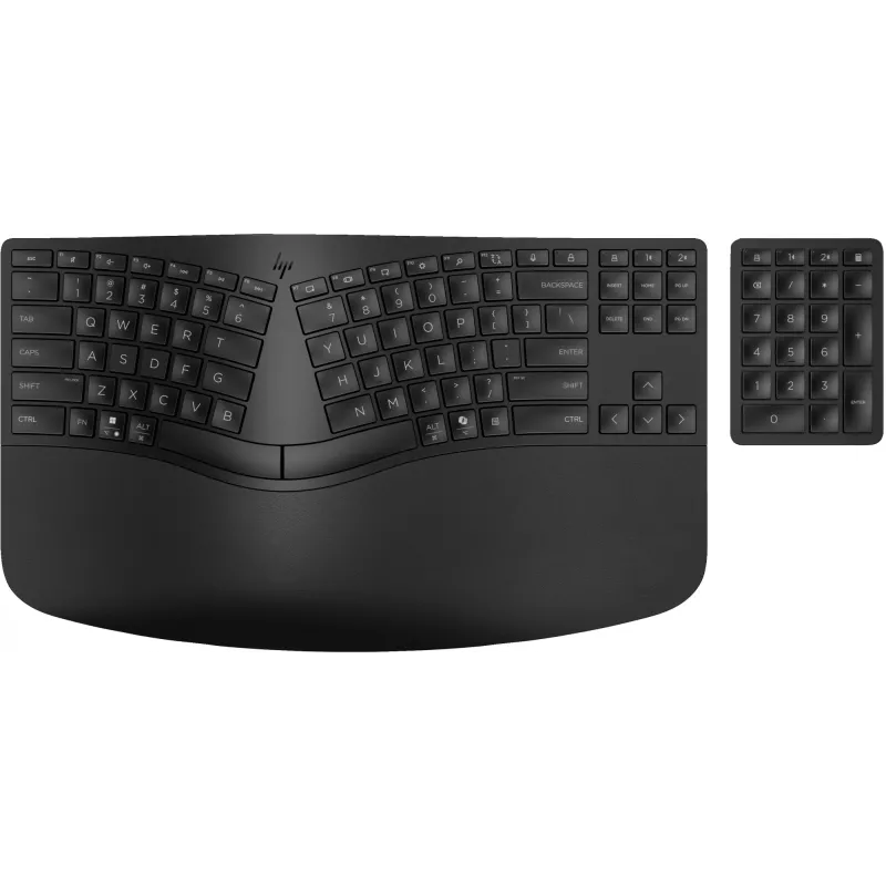 HP 965 Teclado inalámbrico ergonómico, formato completo (100%), inalámbrico, RF Wireless + Bluetooth, membrana, QWERTY, Negro