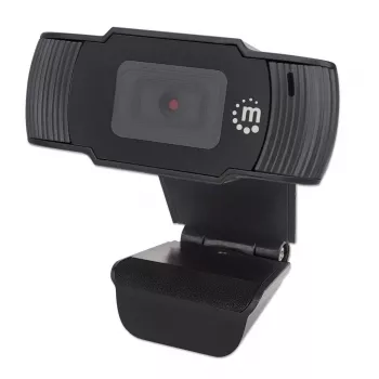 Manhattan Webcam USB, dos megapíxeles (precio especial), 1080p Full HD, USB-A, micrófono integrado, base con clip ajustable, 30 fotogramas por segundo, negro, tres años de garantía, caja