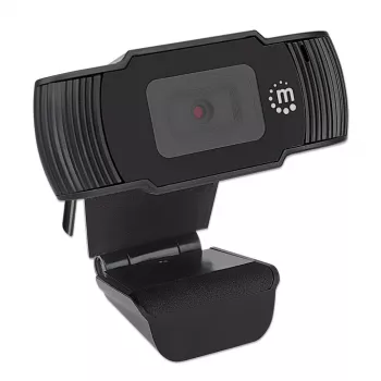 Manhattan Webcam USB, dos megapíxeles (precio especial), 1080p Full HD, USB-A, micrófono integrado, base con clip ajustable, 30 fotogramas por segundo, negro, tres años de garantía, caja