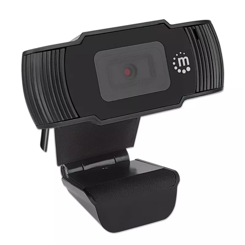 Manhattan Webcam USB, dos megapíxeles (precio especial), 1080p Full HD, USB-A, micrófono integrado, base con clip ajustable, 30 fotogramas por segundo, negro, tres años de garantía, caja