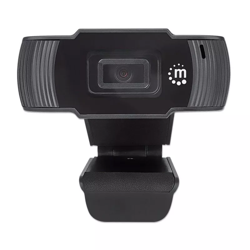 Manhattan Webcam USB, dos megapíxeles (precio especial), 1080p Full HD, USB-A, micrófono integrado, base con clip ajustable, 30 fotogramas por segundo, negro, tres años de garantía, caja