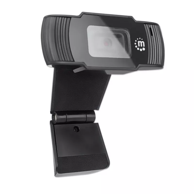 Manhattan Webcam USB, dos megapíxeles (precio especial), 1080p Full HD, USB-A, micrófono integrado, base con clip ajustable, 30 fotogramas por segundo, negro, tres años de garantía, caja