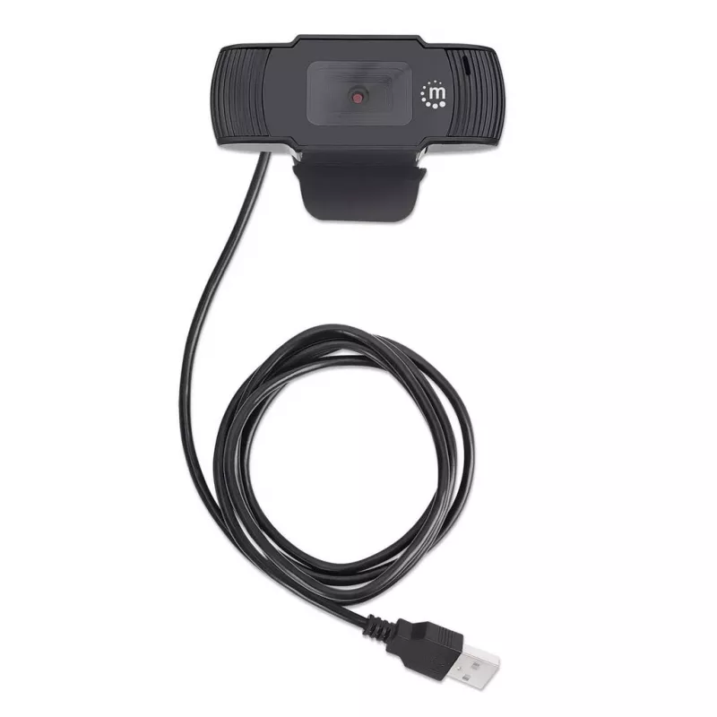 Manhattan Webcam USB, dos megapíxeles (precio especial), 1080p Full HD, USB-A, micrófono integrado, base con clip ajustable, 30 fotogramas por segundo, negro, tres años de garantía, caja