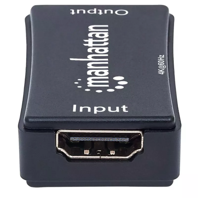 Repetidor AV Manhattan Repetidor HDMI 4K@60Hz, 1xHDMI entrada/salida, ancho de banda de 600 MHz, hasta 40 m, alimentación por micro-USB, negro