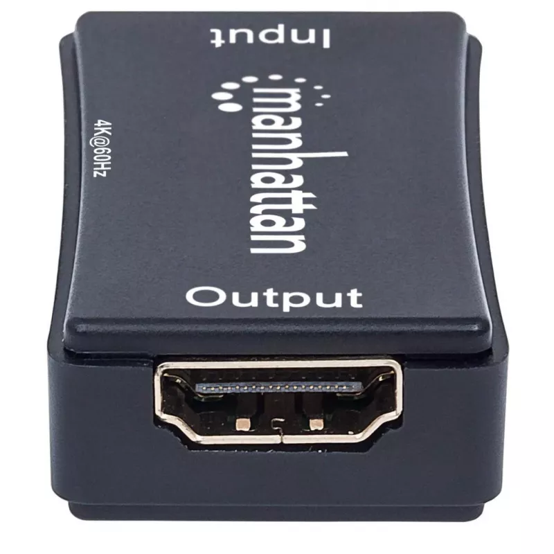Repetidor AV Manhattan Repetidor HDMI 4K@60Hz, 1xHDMI entrada/salida, ancho de banda de 600 MHz, hasta 40 m, alimentación por micro-USB, negro
