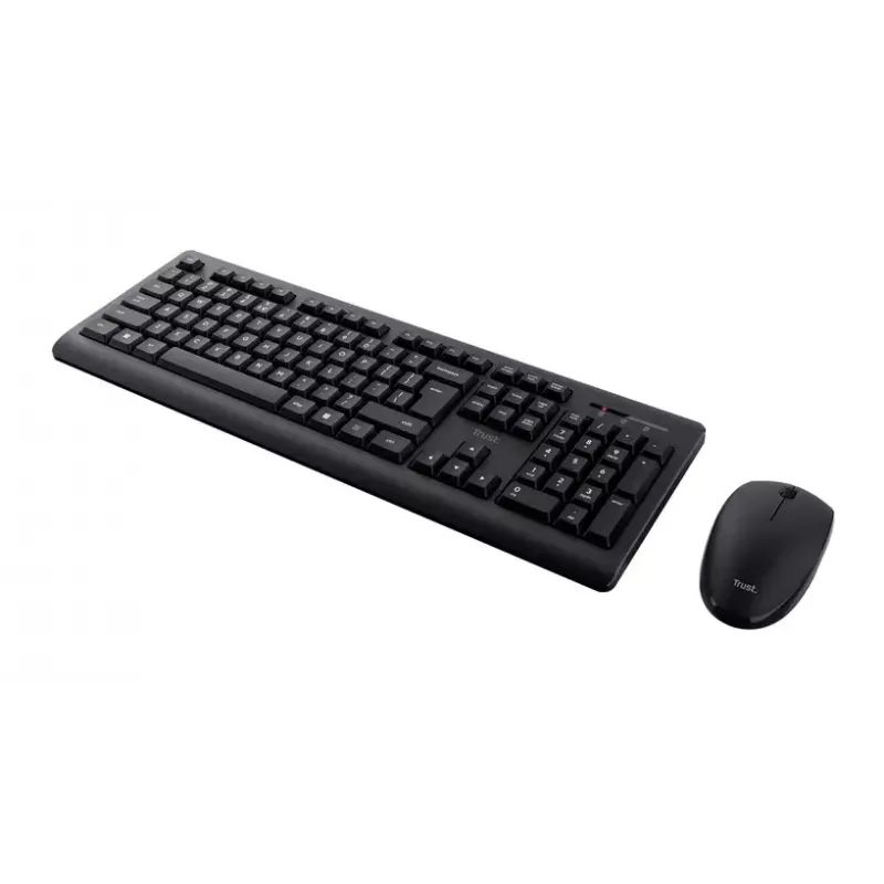 Conjunto de teclado y ratón inalámbrico TRUST Primo — teclado de tamaño completo QWERTY US-inglés, receptor RF USB-A, ratón óptico de 1200 DPI, negro