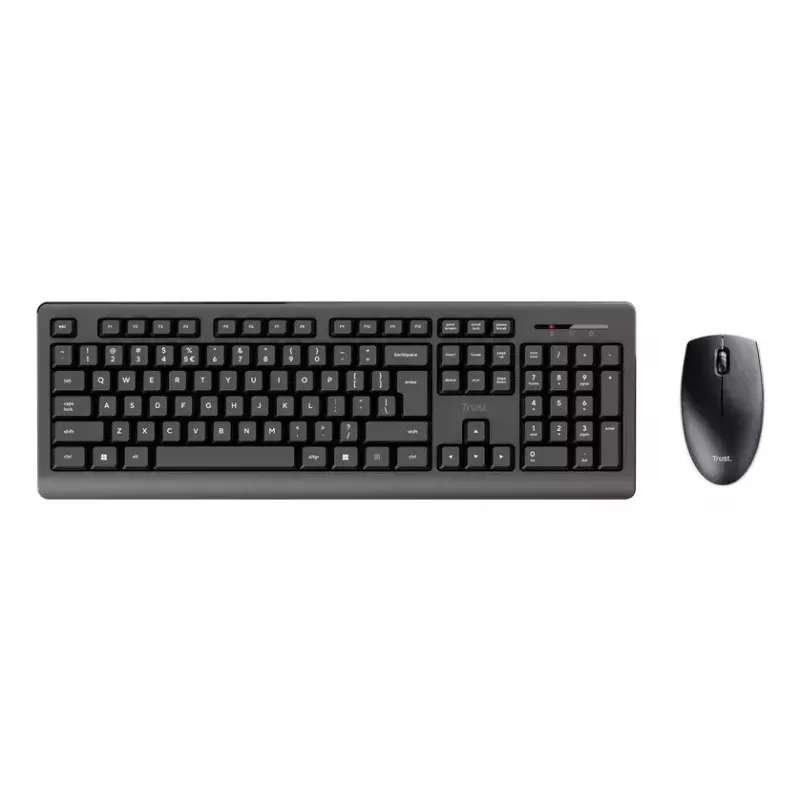 Conjunto de teclado y ratón inalámbrico TRUST Primo — teclado de tamaño completo QWERTY US-inglés, receptor RF USB-A, ratón óptico de 1200 DPI, negro