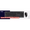 Conjunto de teclado y ratón inalámbrico TRUST Primo — teclado de tamaño completo QWERTY US-inglés, receptor RF USB-A, ratón óptico de 1200 DPI, negro