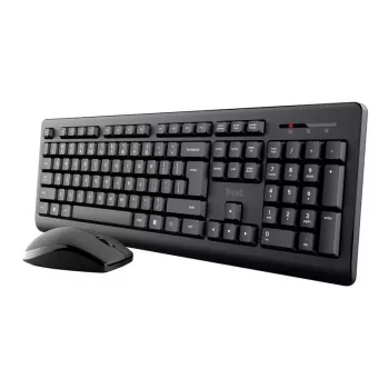 Conjunto de teclado y ratón inalámbrico TRUST Primo — teclado de tamaño completo QWERTY US-inglés, receptor RF USB-A, ratón óptico de 1200 DPI, negro