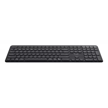 TRUST Vaiya Teclado universal, USB, RF inalámbrico, Bluetooth – tamaño completo, US-inglés, carga USB-C, teclas de tijera, teclado numérico, negro
