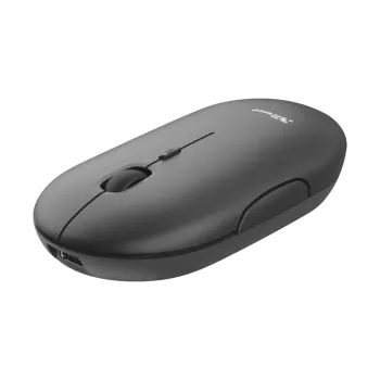 Trust Puck Ratón inalámbrico ultrafino recargable, ambidiestro, óptico, RF inalámbrico + Bluetooth, 1600 DPI, negro