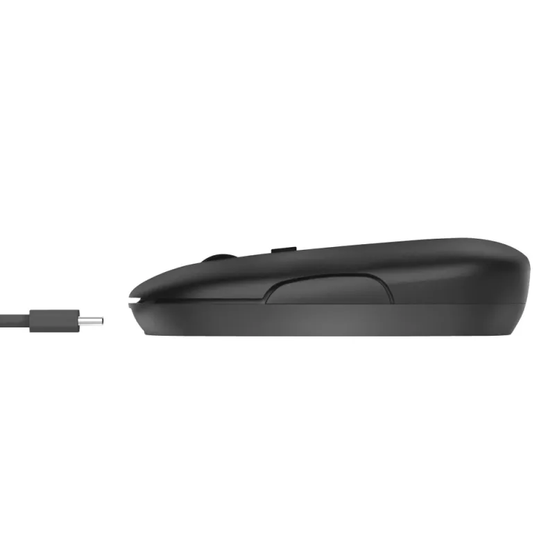 Trust Puck Ratón inalámbrico ultrafino recargable, ambidiestro, óptico, RF inalámbrico + Bluetooth, 1600 DPI, negro