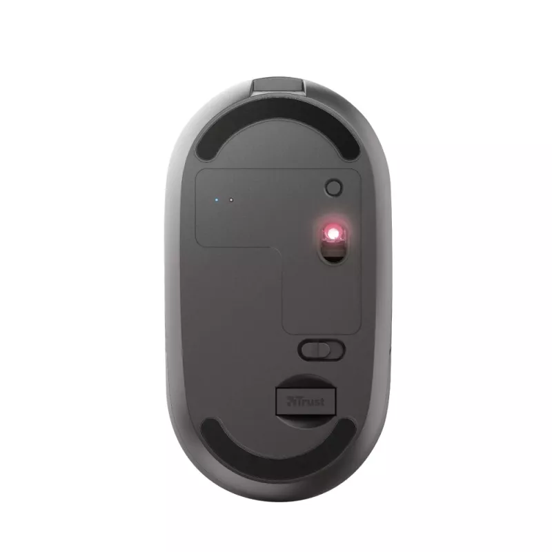 Trust Puck Ratón inalámbrico ultrafino recargable, ambidiestro, óptico, RF inalámbrico + Bluetooth, 1600 DPI, negro