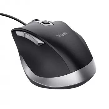 Trust Fyda Ratón con cable, para diestros, óptico, USB Type-A, 5000 dpi, negro