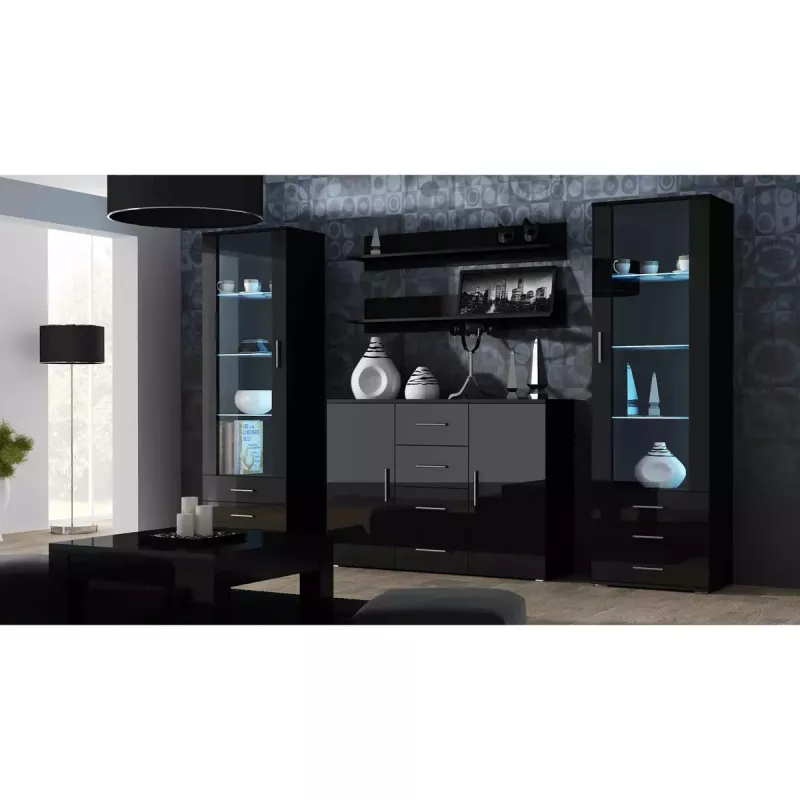Set de estantes flotantes de pared Cama Meble SOHO 1250×200×200 mm, tablero de partículas, negro mate (dos estantes)