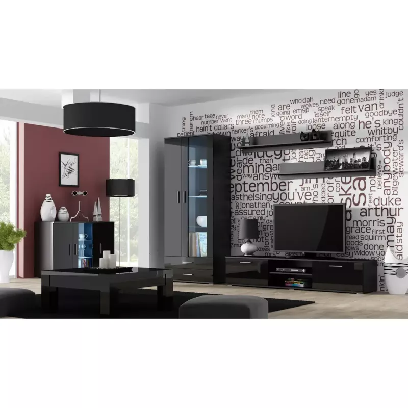 Set de estantes flotantes de pared Cama Meble SOHO 1250×200×200 mm, tablero de partículas, negro mate (dos estantes)