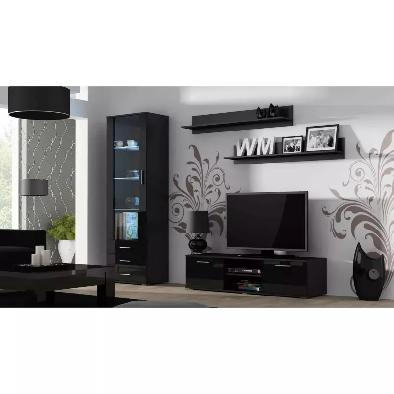Set de estantes flotantes de pared Cama Meble SOHO 1250×200×200 mm, tablero de partículas, negro mate (dos estantes)