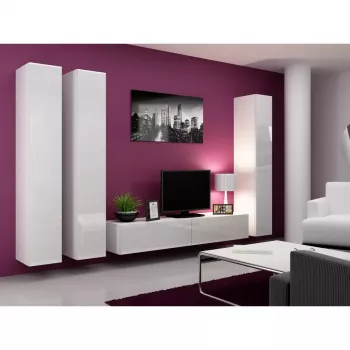 Armario de almacenamiento de pared cama meble VIGO 180 — 1800×400×300 mm, blanco/blanco brillo