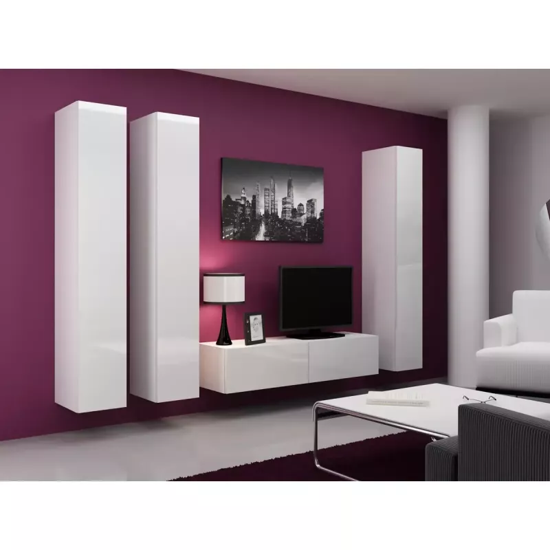 Armario de almacenamiento de pared cama meble VIGO 180 — 1800×400×300 mm, blanco/blanco brillo