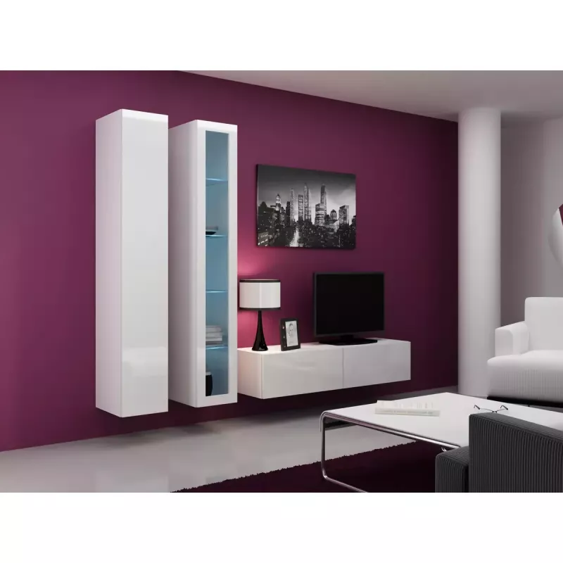 Armario de almacenamiento de pared cama meble VIGO 180 — 1800×400×300 mm, blanco/blanco brillo