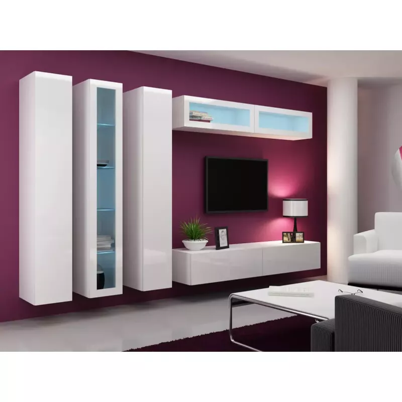 Armario de almacenamiento de pared cama meble VIGO 180 — 1800×400×300 mm, blanco/blanco brillo