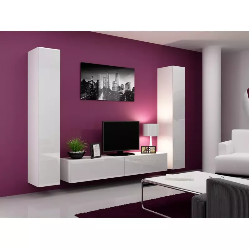Armario de almacenamiento de pared cama meble VIGO 180 — 1800×400×300 mm, blanco/blanco brillo