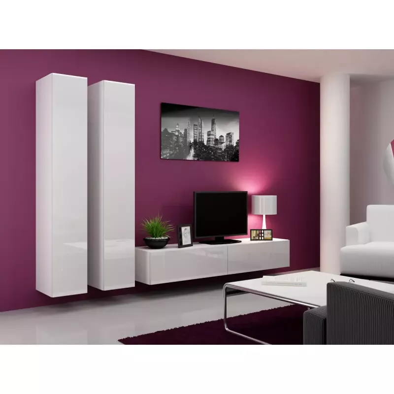 Armario de almacenamiento de pared cama meble VIGO 180 — 1800×400×300 mm, blanco/blanco brillo