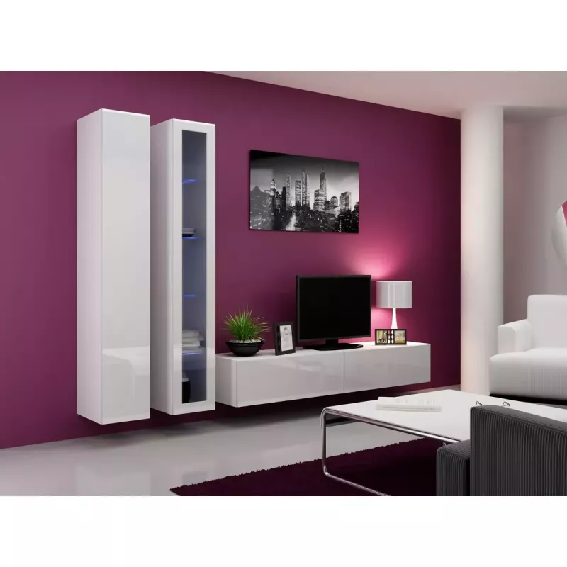 Armario de almacenamiento de pared cama meble VIGO 180 — 1800×400×300 mm, blanco/blanco brillo