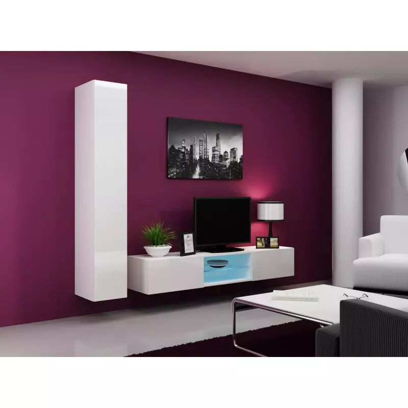 Armario de almacenamiento de pared cama meble VIGO 180 — 1800×400×300 mm, blanco/blanco brillo