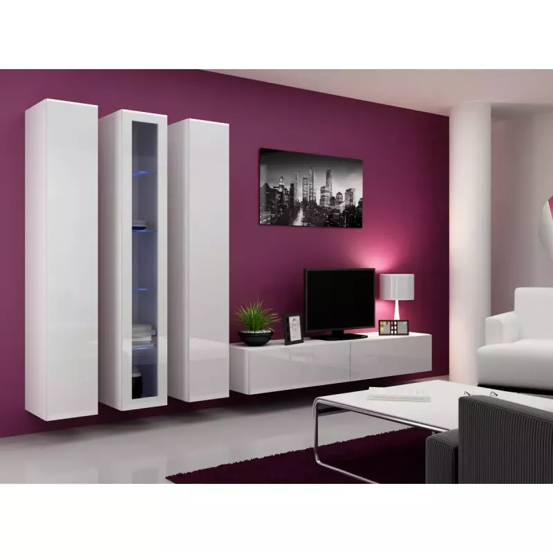 Armario de almacenamiento de pared cama meble VIGO 180 — 1800×400×300 mm, blanco/blanco brillo
