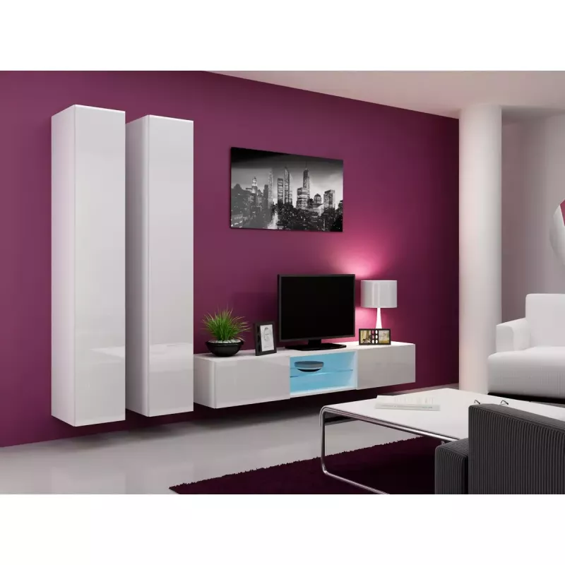 Armario de almacenamiento de pared cama meble VIGO 180 — 1800×400×300 mm, blanco/blanco brillo