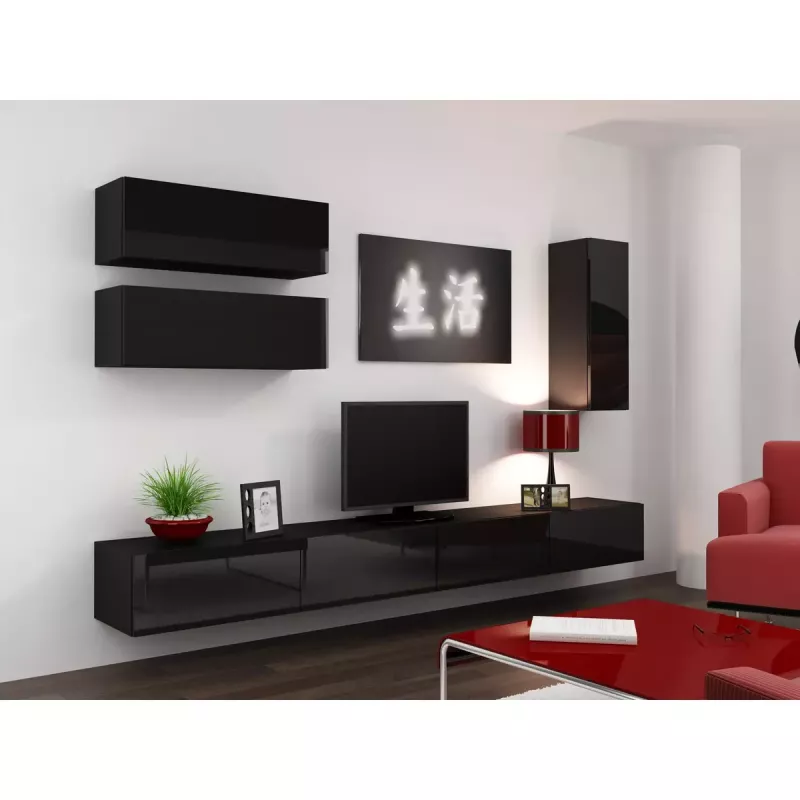 Armario de almacenamiento cama meble VIGO 90 — de pared, 900×350×320 mm, negro/negro brillo